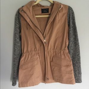 peach and heather gray jacket